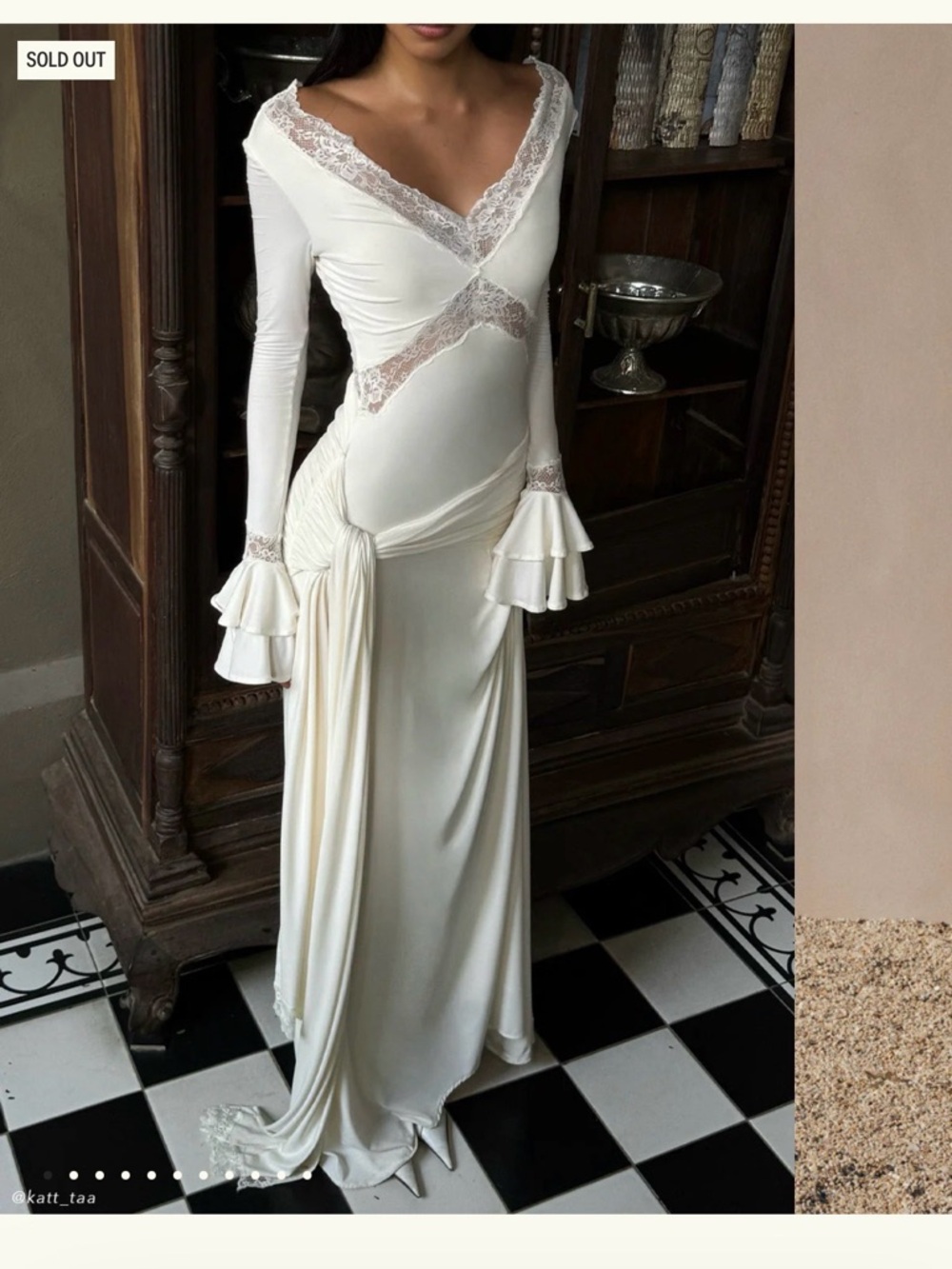 Meshki Ivory Lace-Trim Long Sleeve Maxi Dress